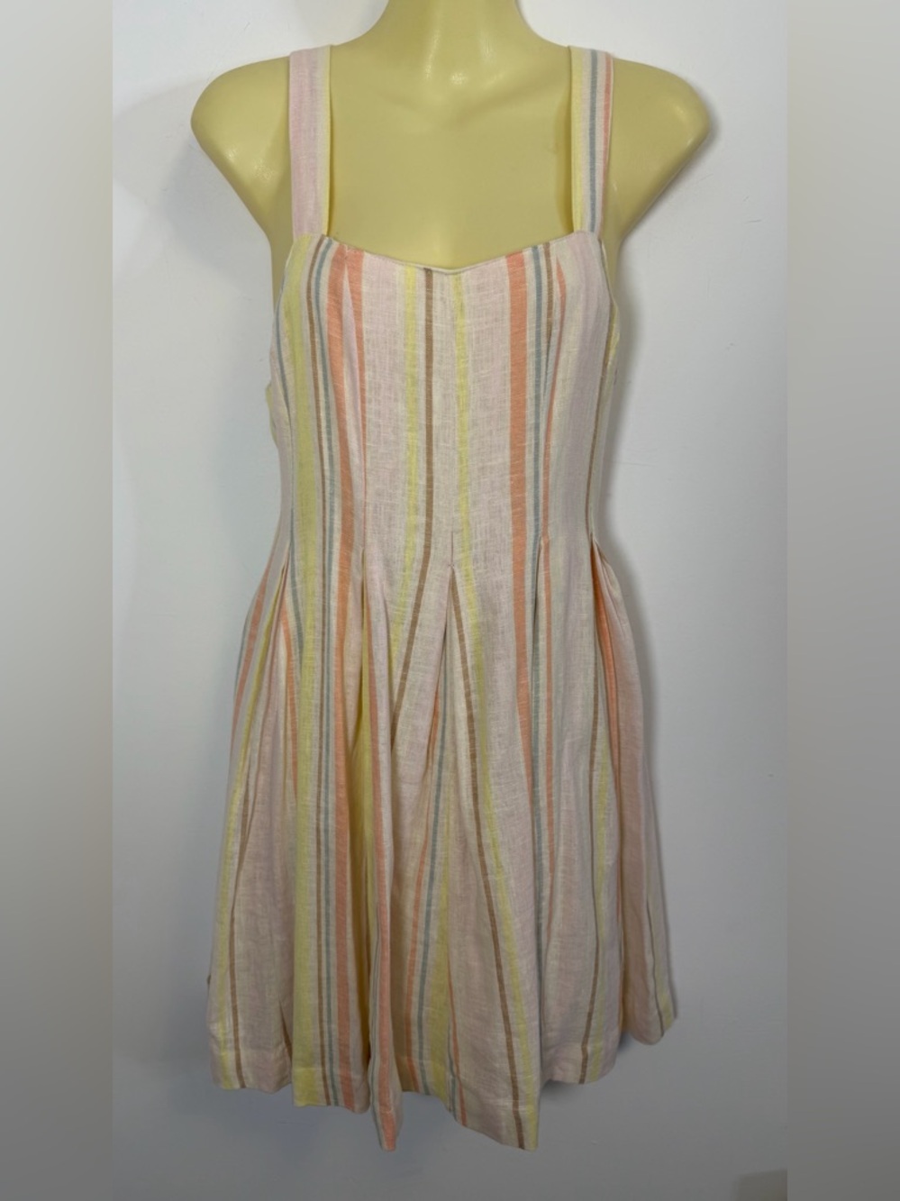 By Together Pastel Stripe Linen Mini Dress in Pink, Yellow & Cream